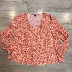 Old Navy Floral Print Long Sleeve Peasant Blouse Top Womens Size Small S‎ Orange